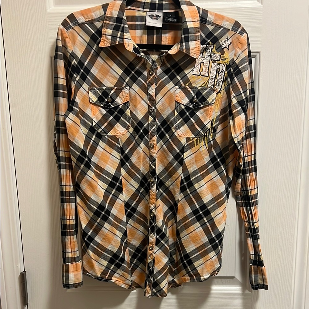 Women’s Harley-Davidson Plaid Shirt Orange and Black